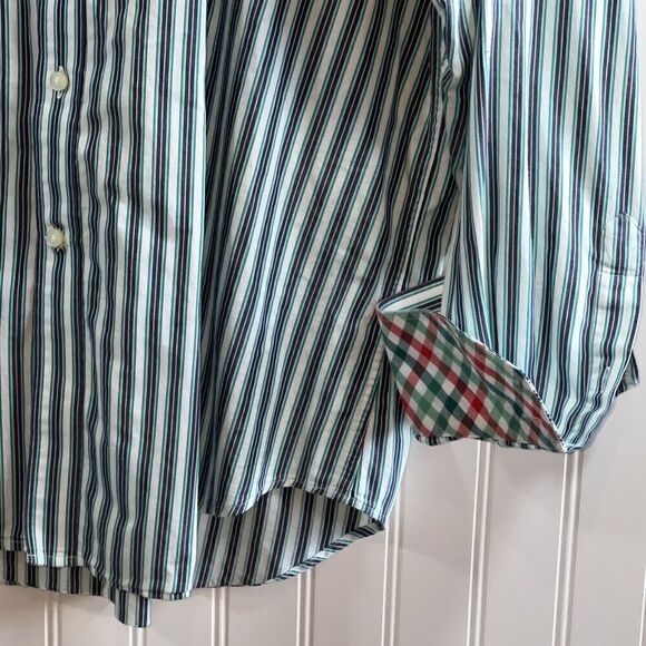 Jack Stone Button Down Shirt Men XLarge White And Green DressShirt Contrast Cuff - Picture 3 of 10
